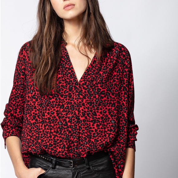 Zadig & Voltaire Tink Leo Satin Blouse in Red & Black Leopard Print, Size XS - Picture 1 of 8